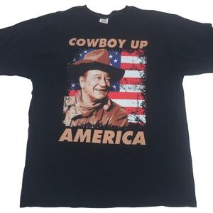 John Wayne Cowboy Up America Fruit of the Loom Black Graphic Tee Mens XL